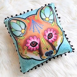 Sourpuss fox animal day of the dead throw pillow